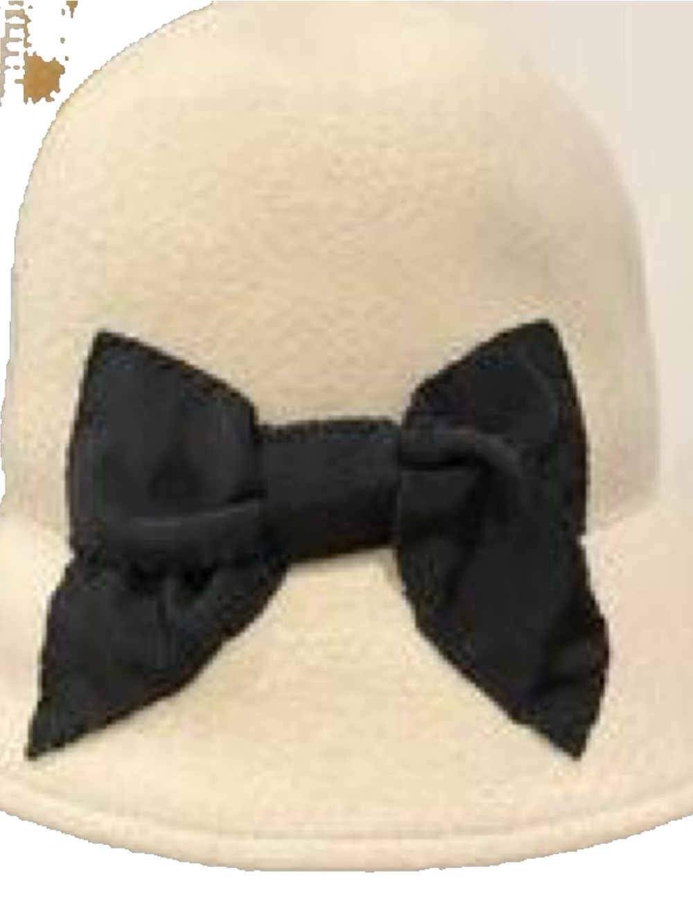 Kate Spade Cream Felt Cloche Hat with Black Bow